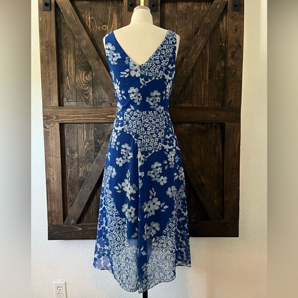 Dkny Women's Blue Mixed Floral Jersey Chiffon V-Neck Midi Wrap Dress Sz-2 - Picture 8 of 13
